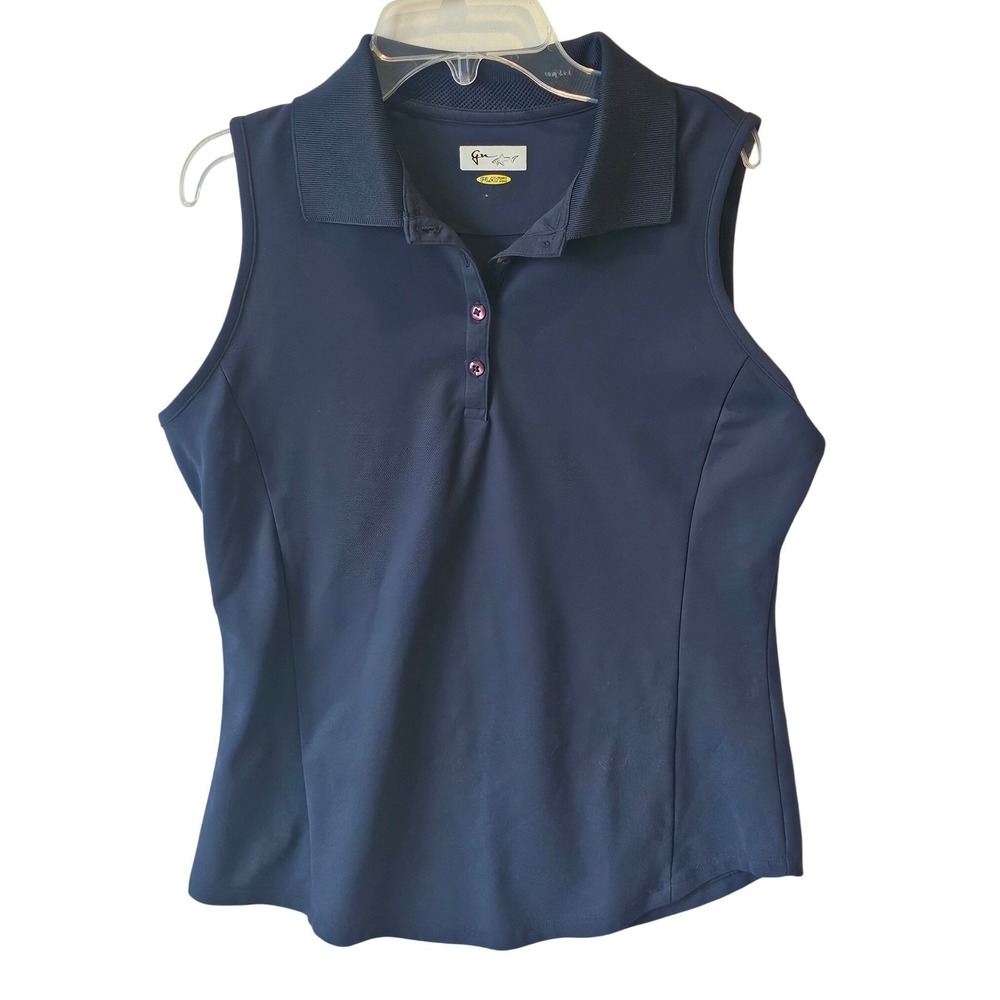 Greg Norman Play Dry‎ Womens Sleeveless Polo Shirt Navy Blue Golf Tennis Top S